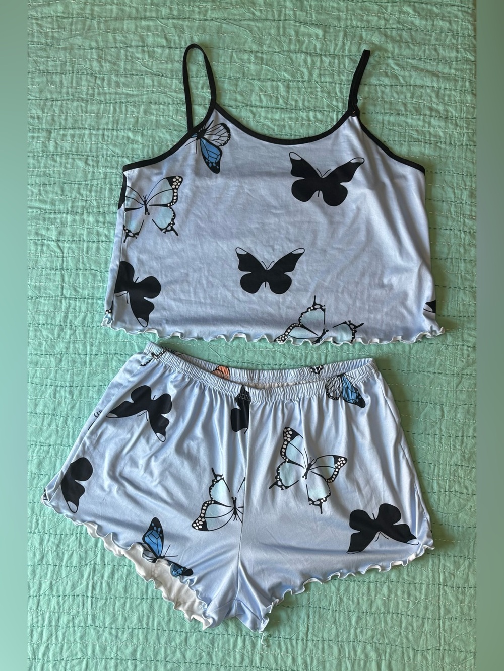 Butterfly-Print Light Blue Cami & Shorts Sleep Set XL